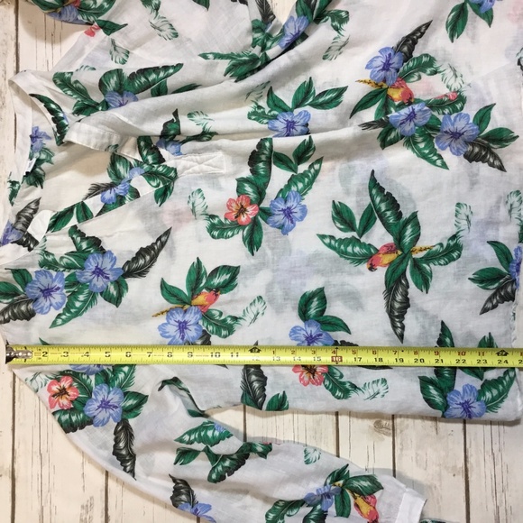 Linen Cotton Tropical Print V-Neck Blouse Top - Picture 8 of 8